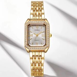 Classic Gold Square Crystal Watch